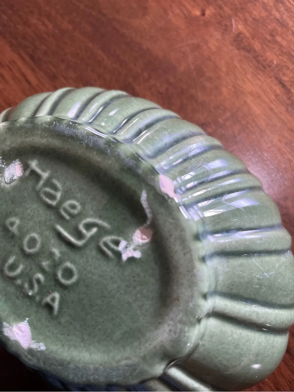 Vintage Haeger Pottery Green Ribbed Oval Planter Bowl 4020 USA Mid Century